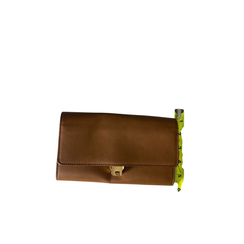 Brown Faux‎ Leather Clutch Wallet Gold Turn Lock Snap Closure